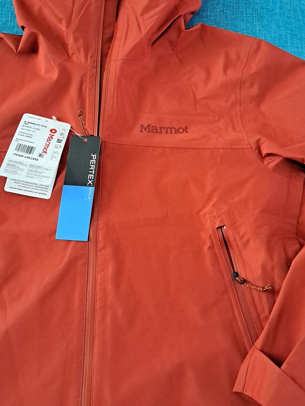 Marmot women's Rust-Red Hooded Rain Shell New Size Large. - Picture 3 of 9